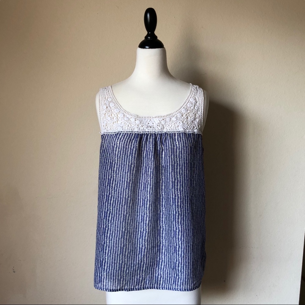 LOFT Blue Top with Crochet Yoke